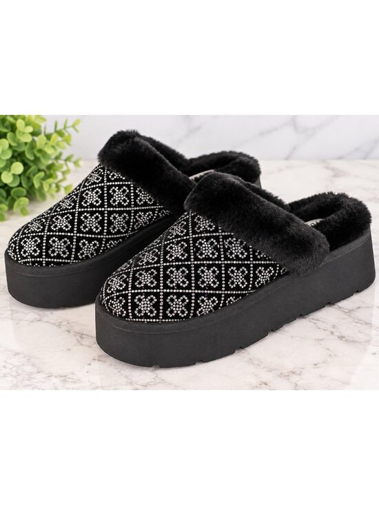 Guess Shoes - GUESS Women’s Rhinestone Platform Slippers Black Faux Fur Size 7 NWOT